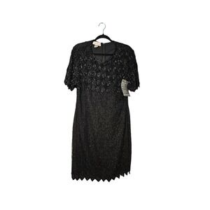 Laurence Kazar Vintage Silk Black Beaded Embellished Party Dress Womens Large